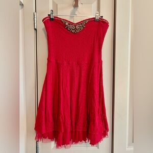 Free People Strapless Lace Dress with beaded sweetheart neckline